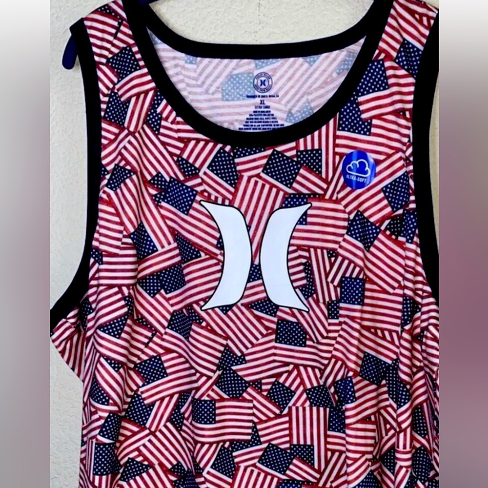 HURLEY AMERICAN FLAG Men TANK TOP L 4th of July Patriot USA New soft
